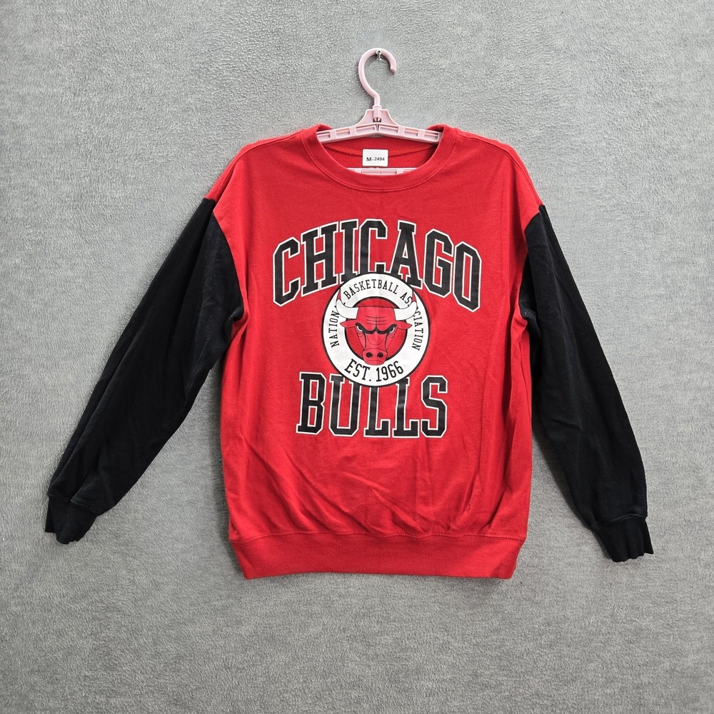 Chicago Bulls Women Sweatshirt M Red Colorblock Logo Long Sleeve‎